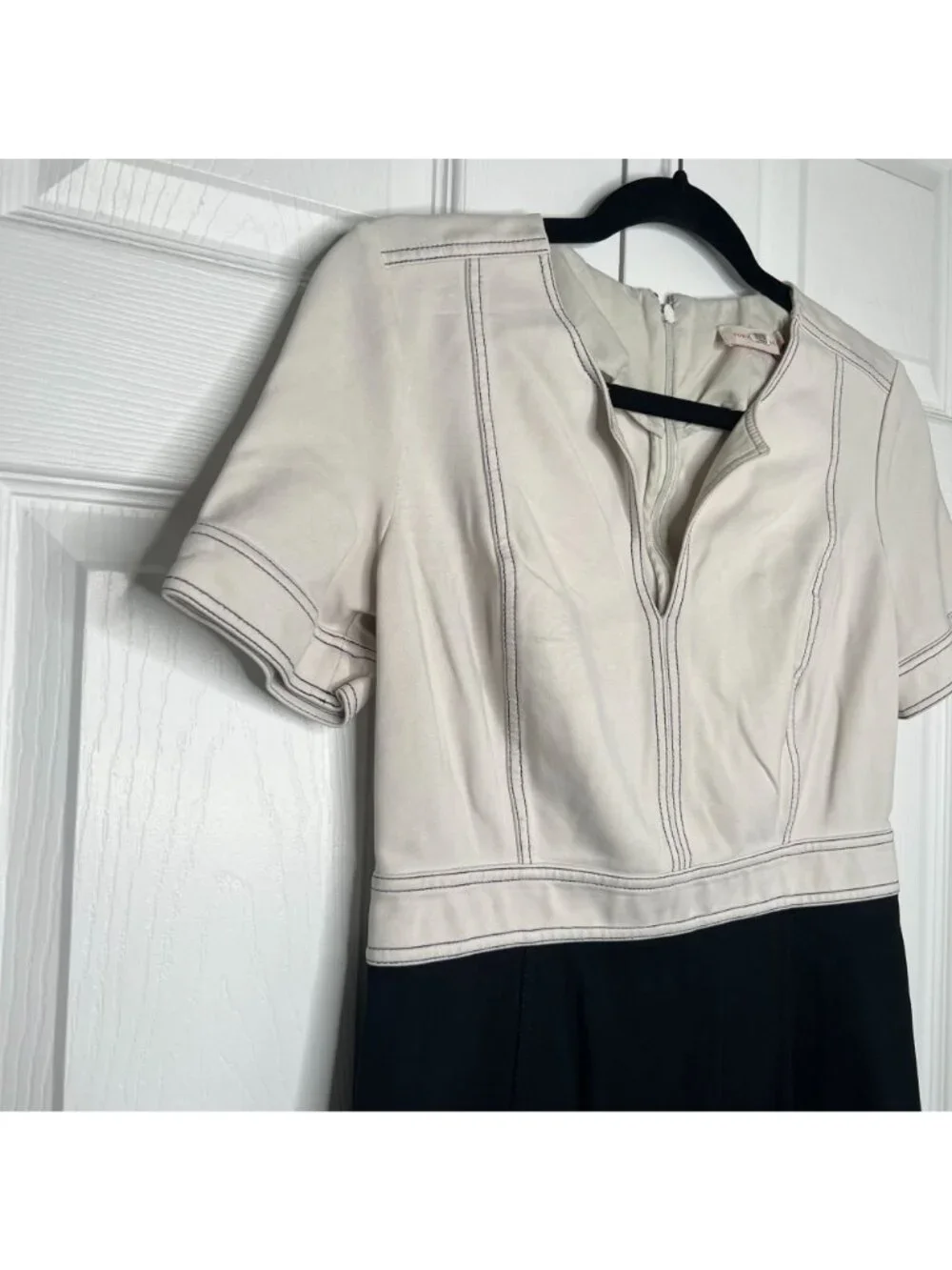 Tory Burch Allie White Black Short Sleeve V-Neck Mini Dress Women's Size Medium